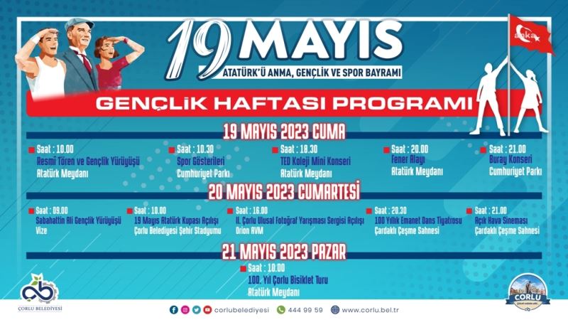 ÇORLU’DA 19 MAYIS COŞKUYLA KUTLANACAK